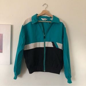Sunbuster Vintage Performance Sports Apparel Zip Jacket in Teal Black White Sz M